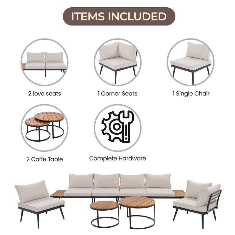 Tanzim 116'' Wide L-Shaped Patio Sectional Set with Cushions, Beige