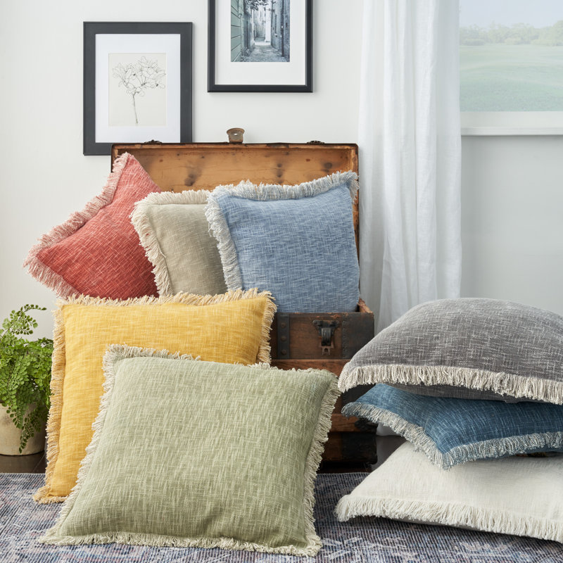 Nicolecurtis Fringed Cotton Throw Pillow, Taupe