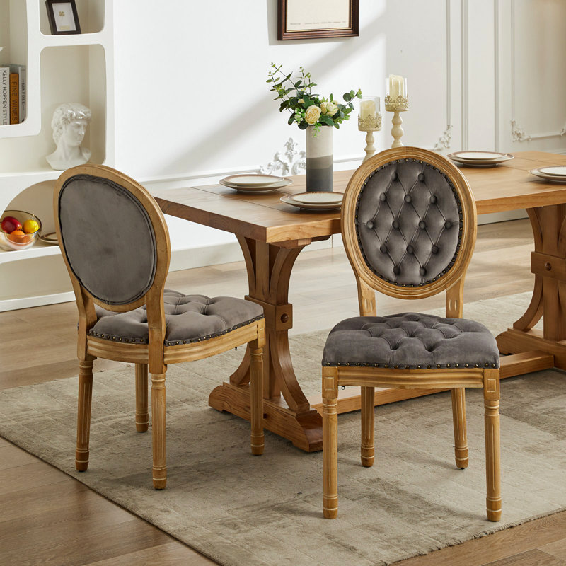 Structure en bois massif, fauteuil de salle à manger en velours, Gris
