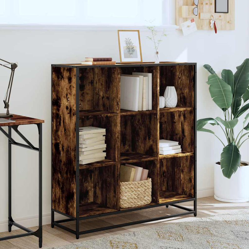 Alvon 107.5cm H Bookcase, (9 Shelves) 107.5cmH x 97.5cmW x 33cmD, Smoked Oak
