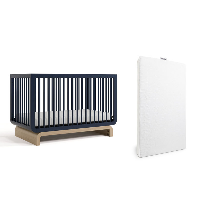 Santorini 5-In-1 Convertible Crib, Midnight Blue/Driftwood, Crib + Mattress