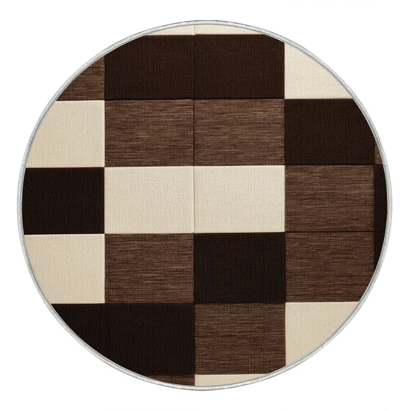 Tapis beige à carreaux lavable à la machine, Rond 3 pi