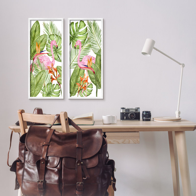 "Flamants roses et plantes topiques encadrées sur bois" par Kim Allen, impression, H 24 po x l 20 po x P 1,5 po