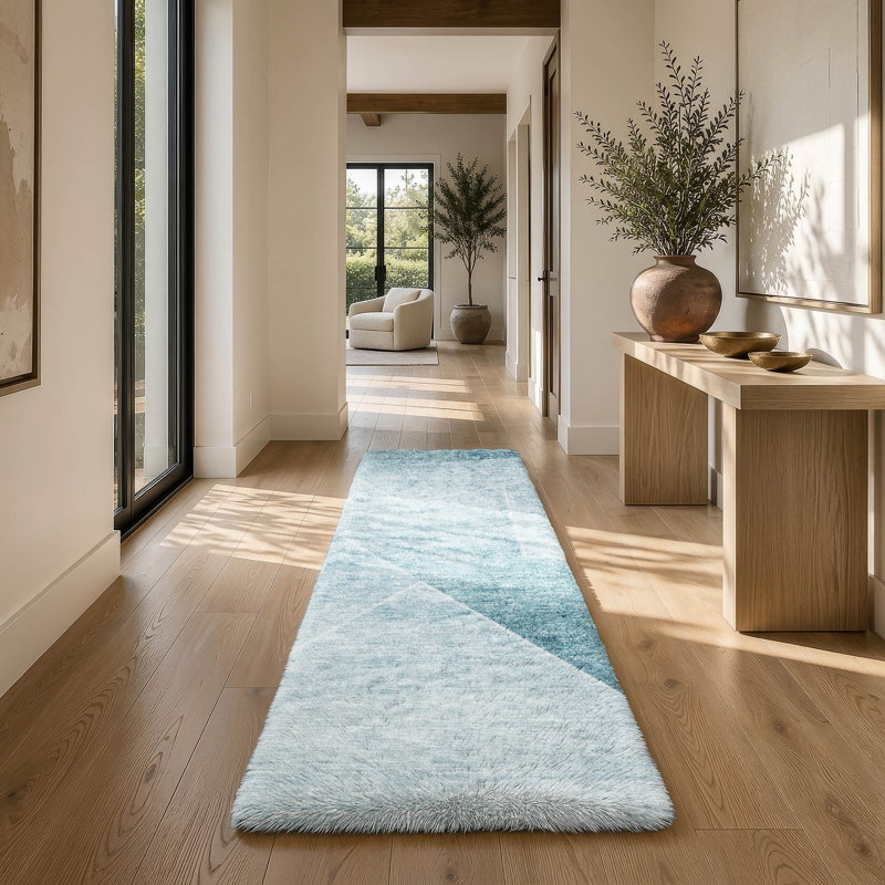 Tapis à poil long de qualité supérieure lavable à la machine ADS779, Sarcelle, Tapis de couloir 2 pi 3 po x 7 pi 6 po