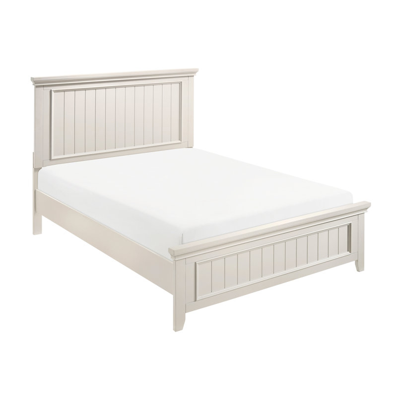 Lit double classique blanc, meubles de chambre à coucher en bois avec tête de lit et rails, sommier tapissier requis