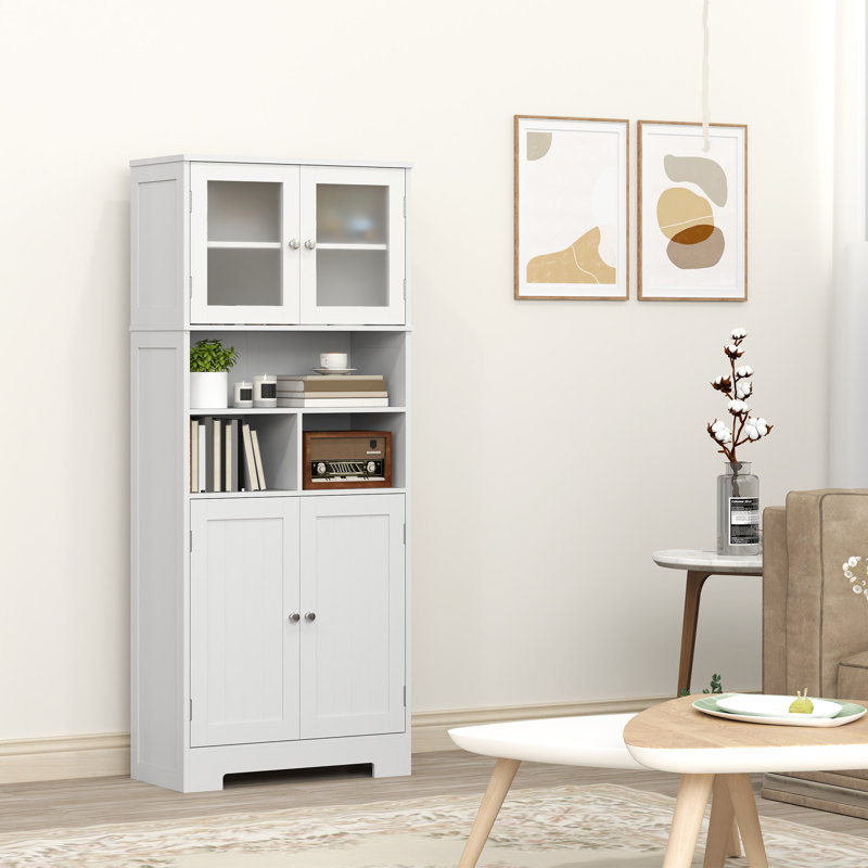 Armoire de rangement garde-manger moderne avec portes en verre blanc