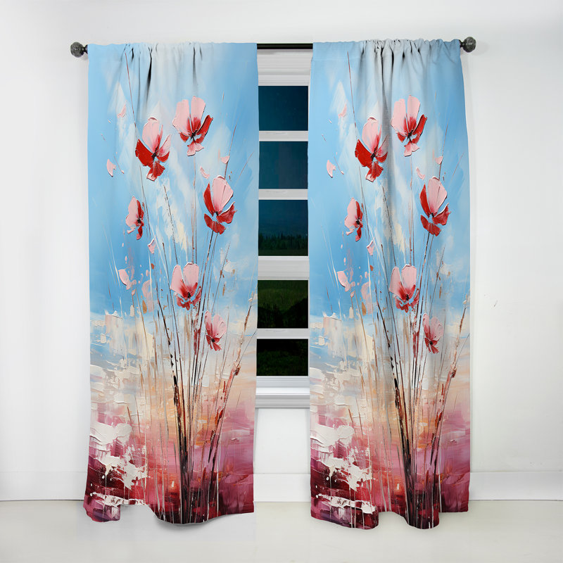 Oscar - Élégance Poppy Meadows rose et bleue - Rideau traditionnel en velours - obscurcissant - 1 panneau, L 52 po x L 90 po