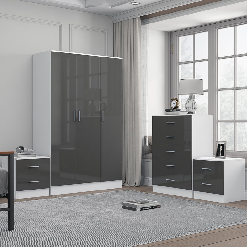 Eva Piece Bedroom Set, Grey Gloss / Matt White