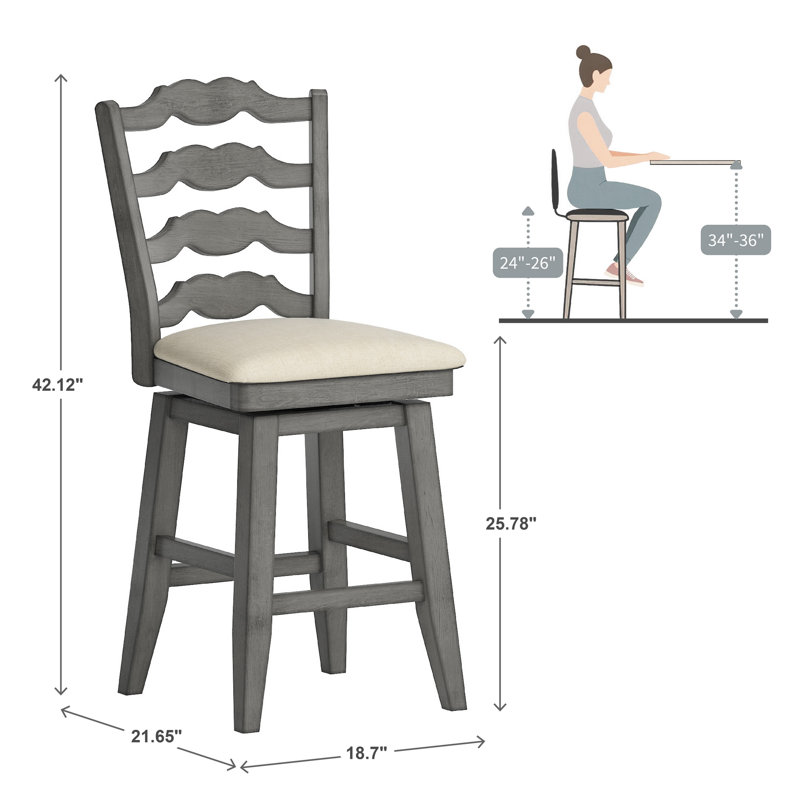 Tabouret de bar et de comptoir pivotant Fortville, Gris antique, Tabouret de comptoir (assise de 24 po de hauteur)