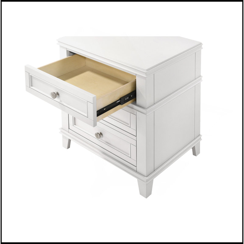 3 Drawer Nightstand W/ USB, White