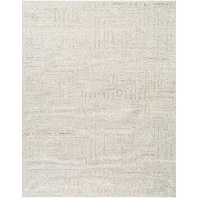 Knoxville Hand Knotted Wool Vintage Look Area Rug in Ivory, Rectangle 9' x 12'