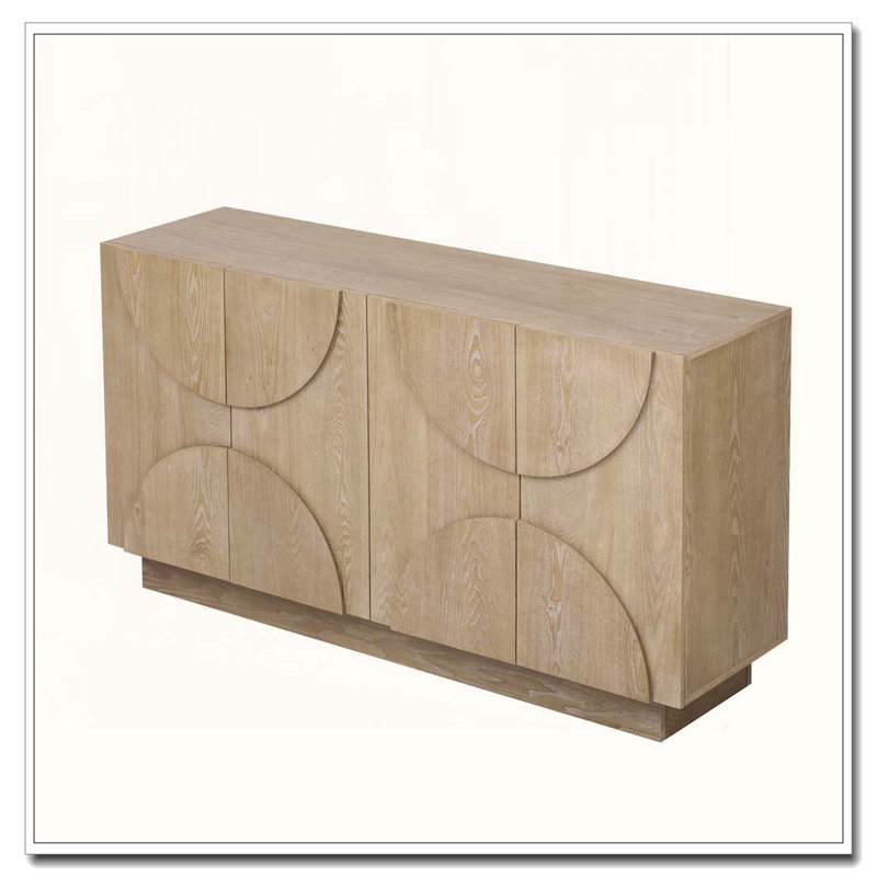 4-Door Sideboard with Semi-Circular Handles and Adjustable Shelves, Natural