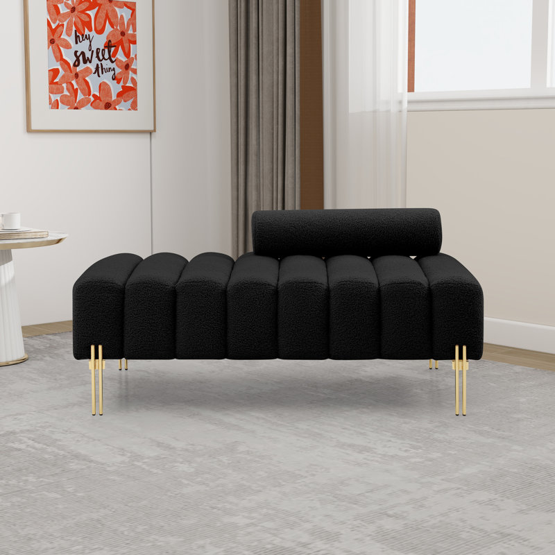 Phip 53.2" Wide Faux Fur Upholstered Bench, Black