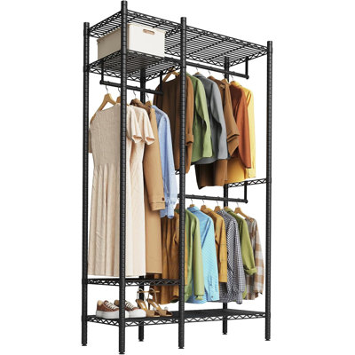 Portant à vêtements robuste à 4 niveaux avec tablettes, armoire autoportante d'une capacité de 850 lb pour l'organisation de placard