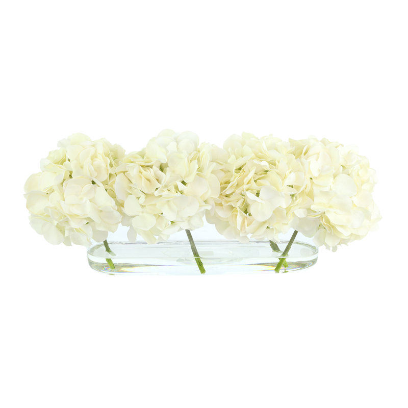 Hortensias disposés dans un vase ovale, Blanc