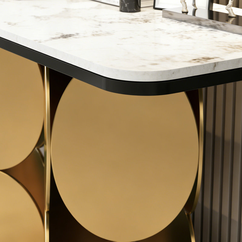 Console de style italien simple et luxueuse, H 33,5 po x l 63 po x P 13,8 po, Blanc, Doré