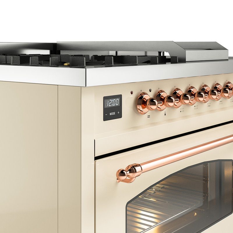 ILVE Nostalgie II 48 Dual Fuel Range, Antique White/Copper, Liquid Propane
