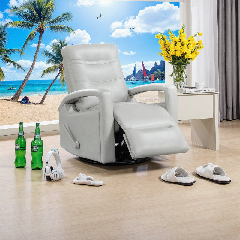 Modern Breathable Faux Leather Swivel Glider Recliner Chair with 360° Rotation, Manual Recline & Plush Open Arm Design for Living Room