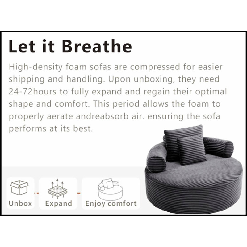Round Memory Foam Sofa Bed Sectional with Pillows for Versatile Living Room Comfort and Space Saving Functionality