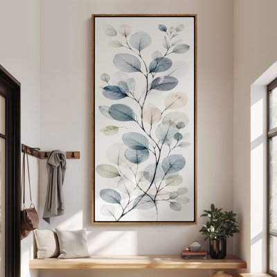 Large Framed Canvas Wall Art - Neutral Blue Eucalyptus Botanical Decor - 60"x20", 60"x30"