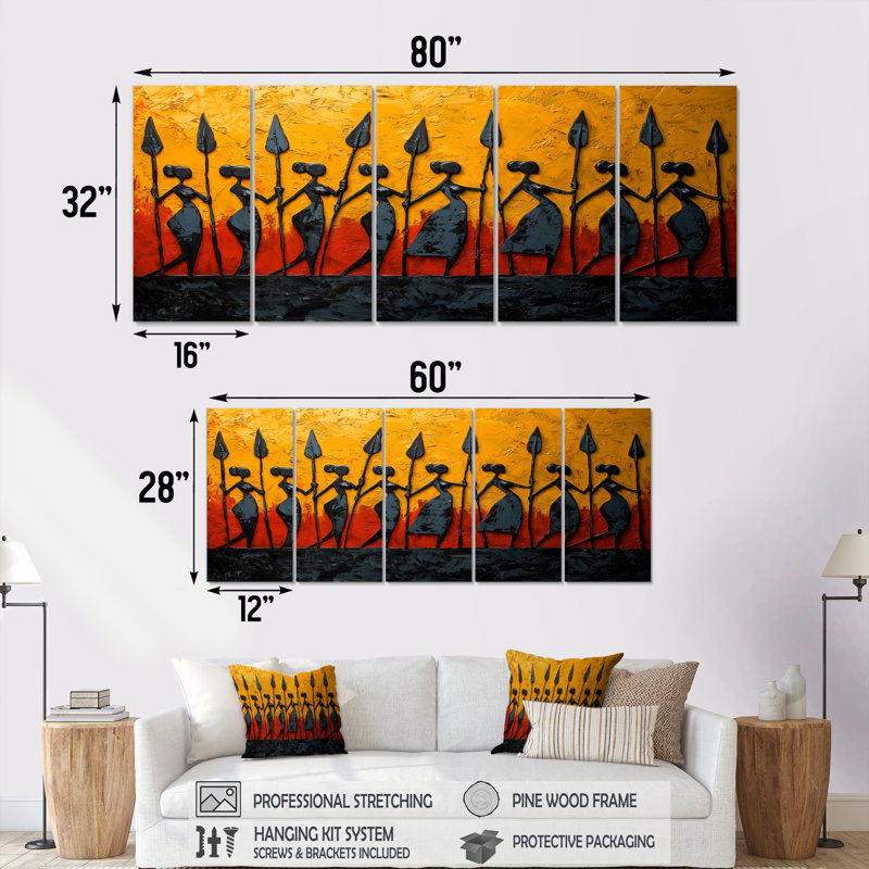 Ensemble de décorations murales Tribal africain noir et jaune, H 32 po x l 80 po