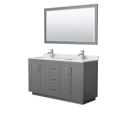 Meuble-lavabo double autoportant 60 po avec plateau en marbre Miranda