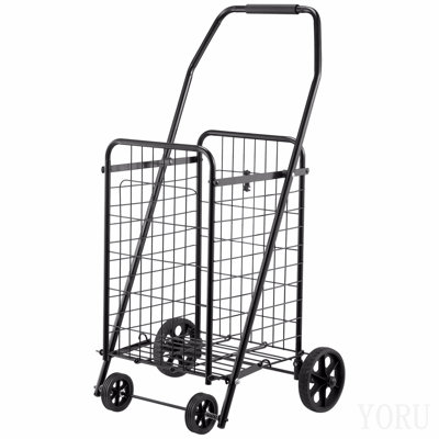 Chariot de magasinage, chariot pliant d'épicerie avec roues pivotantes, grande capacité de charge de 90 lb, panier à linge roulant robuste pour la lessive, le magasinage, le camping, l'épicerie, les bagages, noir