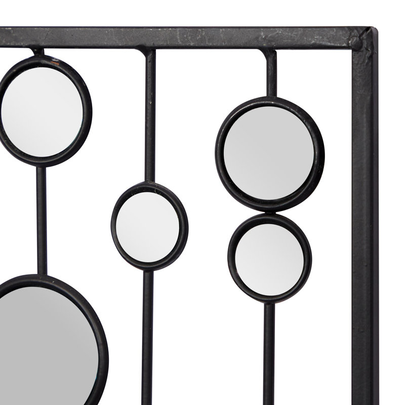 Metal Geometric Black Wall Decor with Round Mirror Accents Set