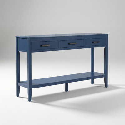 59.1-Inch Wide Farmhouse Console Table with Three Drawers and Open Shelf, Neutral Minimalist Sofa Table for Living Room, Hallway, Entryway, Bedroom, or Office