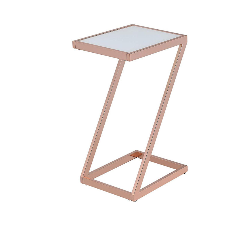 Table d'appoint rectangulaire Elbert, Cuivre, Verre givré