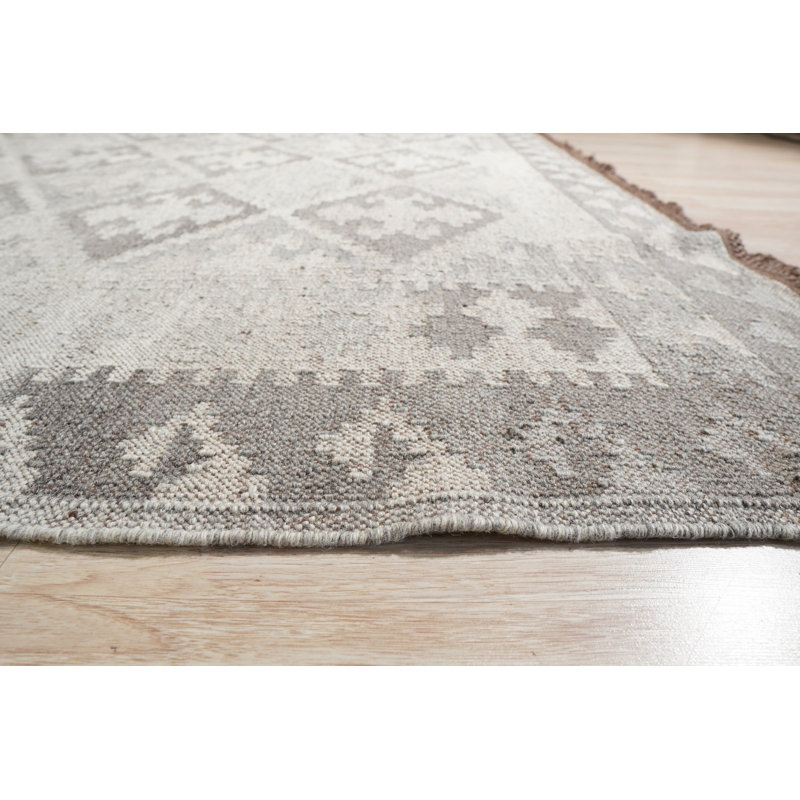 Gray Hand-Knotted Wool Diamond Repeat Geometric Modern Contemporary Carpet Rug, 6' x 9'