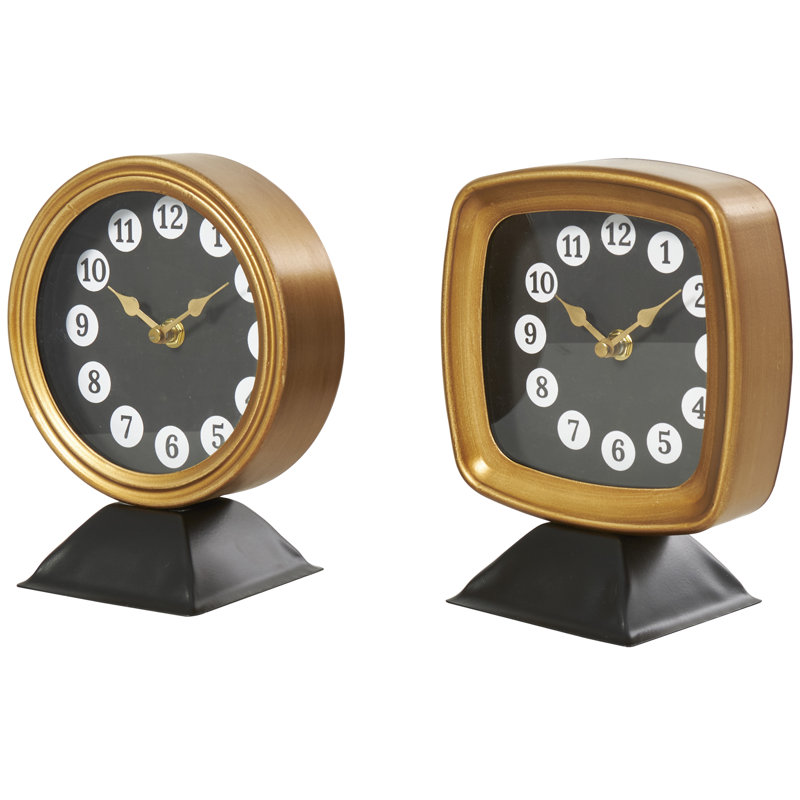 Horloge de table analogique à quartz en métal doré