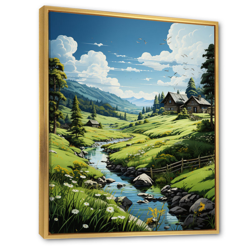 «Countryside Emerald Lake in II», reproduction sur toile, H 44 po x l 34 po x P 1,5 po, Cadre flottant doré