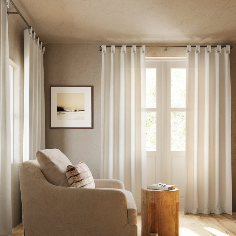 Georghina Slub Textured Cotton Blend Semi-Sheer Grommet Curtain Panel, 40" W x 63" L, Cream
