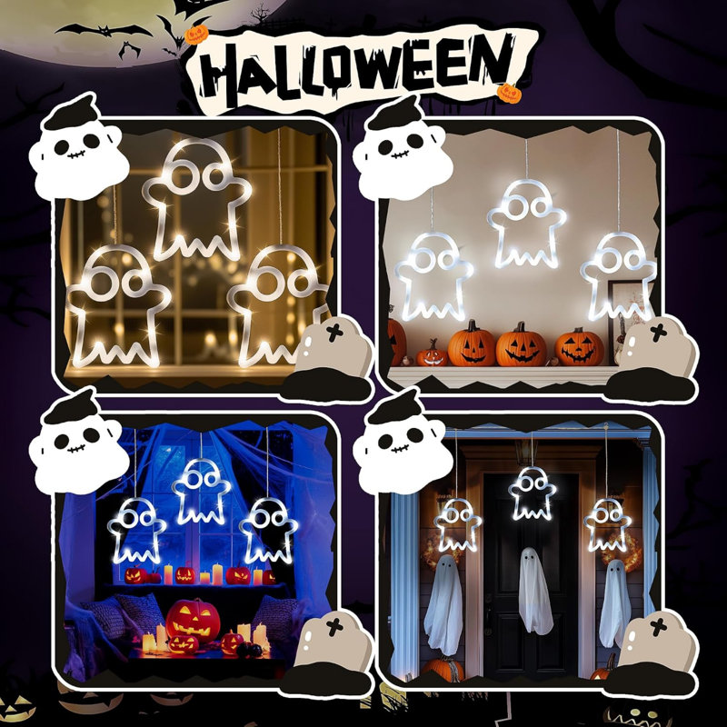 Décorations d'Halloween, 39 lumières DEL de fantôme blanches et USB avec 3 minuteries et 8 modes d'éclairage, guirlande lumineuse pour Halloween