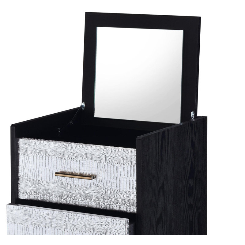 Armoire à bijoux avec miroir et serrure Myles - noir, finition argentée
