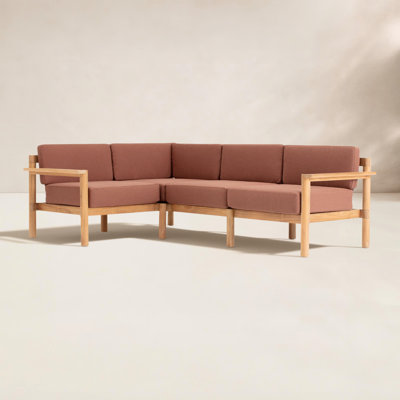 Haven 4-Piece Teak Outdoor Sectional with Sunbrella Cushions and Wooden Armrest