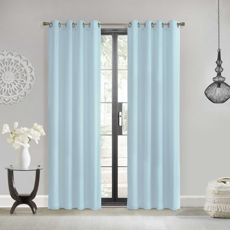 Galion Solid Color Semi-Sheer Thermal Grommet Single Curtain Panel, 54"W x 84"L, Aqua