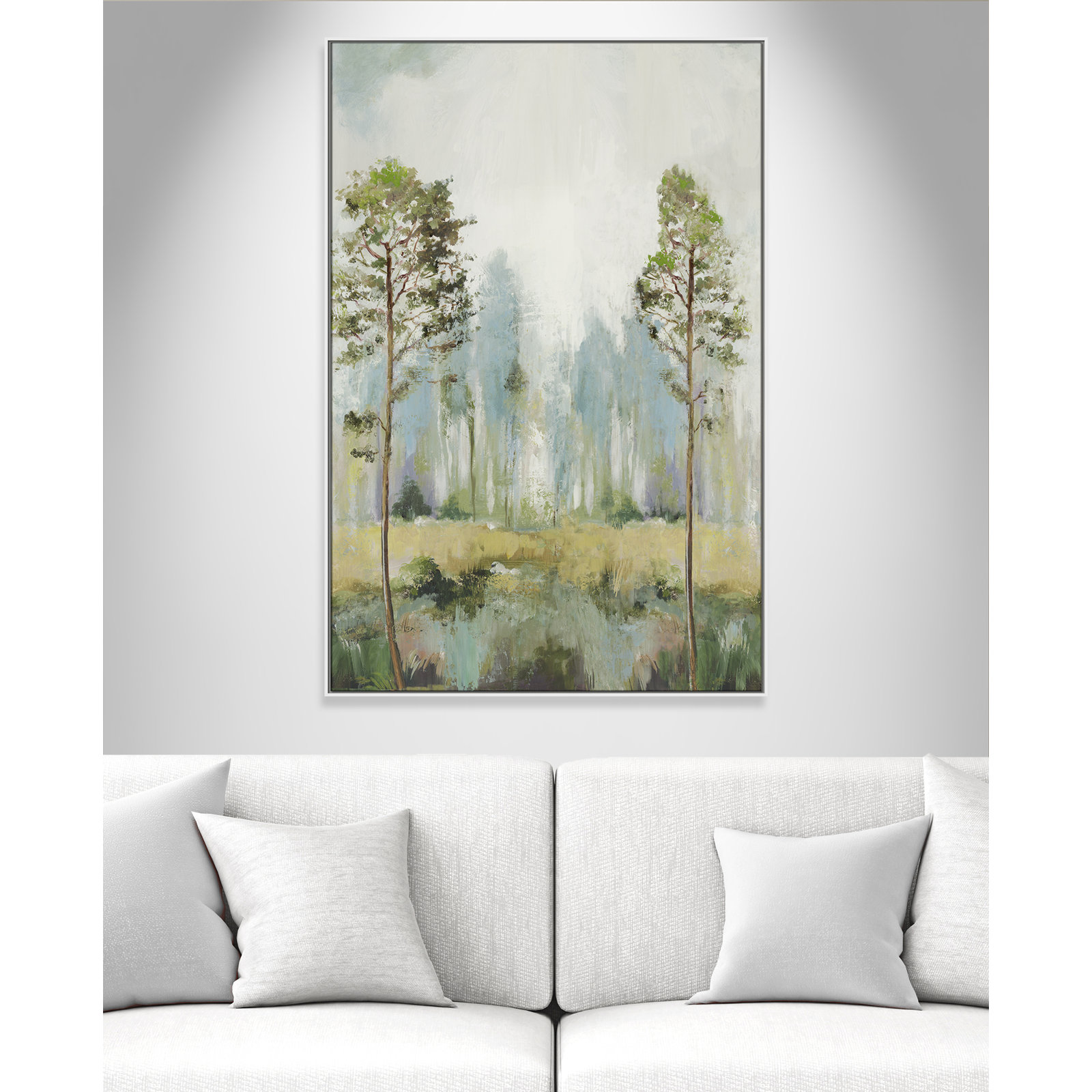 Tall Green Trees II by Teton Pearce - Floater Frame Print on Canvas, 61.5" H x 41.5" W, White