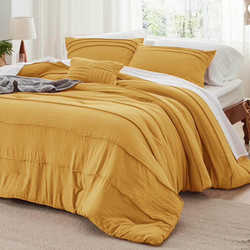Bedsure Boho Comforter Set - Pinch Pleat Design for All Seasons, Soft Bedding Kit, Twin Comforter + 1 Standard Pillowcase