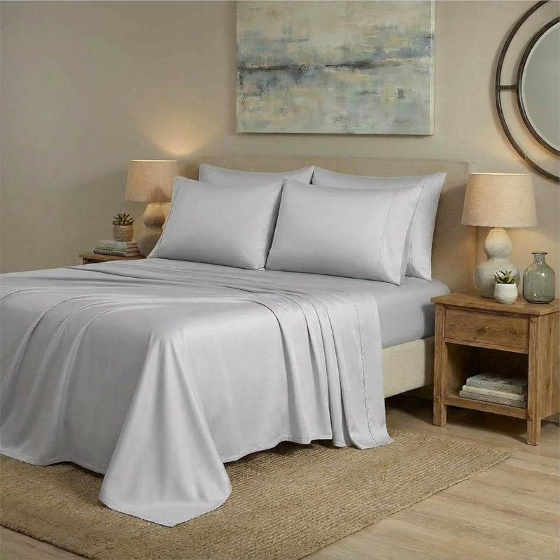 adamstown 1500 Thread Count 6 Piece Premium Cotton Rich Sateen Sheet Set, 4 Pillow Cases, 1 Fitted Sheet, 1 Flat Sheet, Fits Mattresses up to 16” Deep,  King Size, Gray