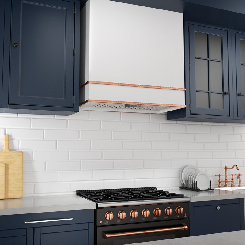30" Stainless Steel Wall Mounted Range Hood with Gold Accents