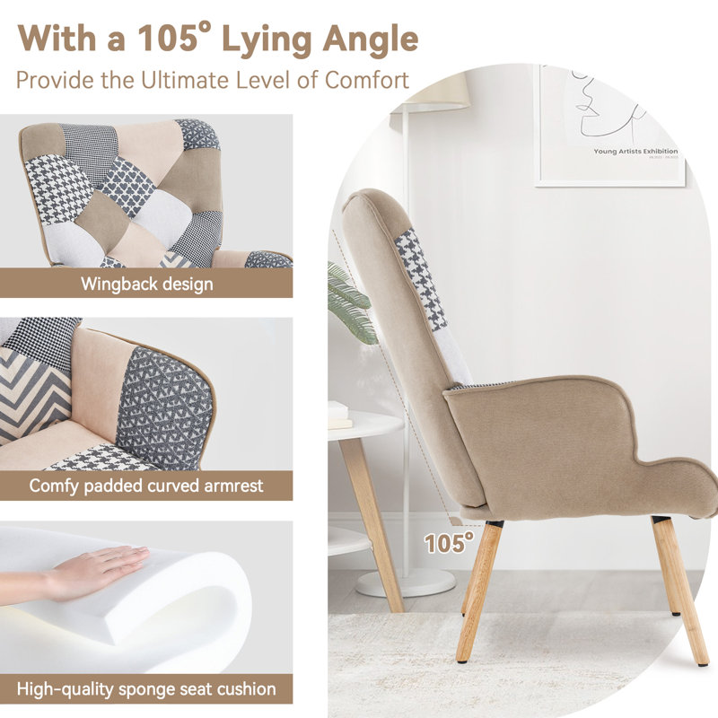 Jissele 26.2'' Wide Boho Style Patchwork Armchair, Gray 100% Linen