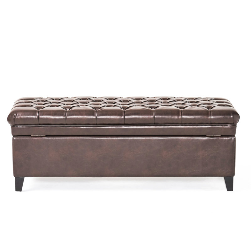 50" Long Faux Leather Upholstered Storage - Hand- Bench With Cover Finish, Brown