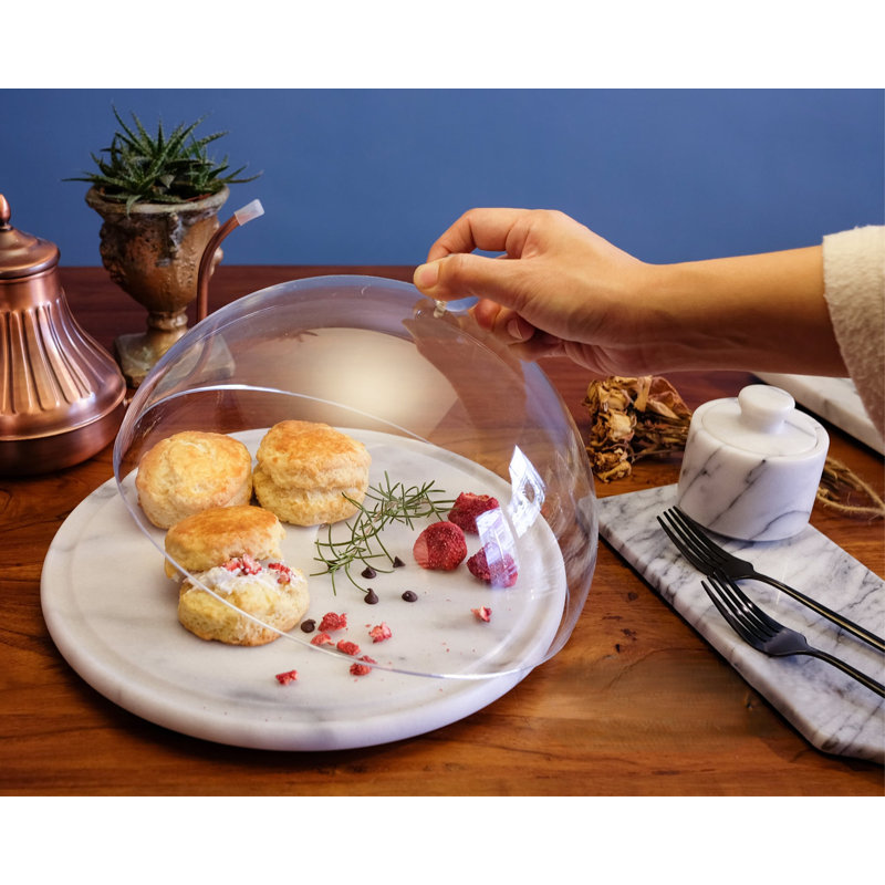 White Marble Plate with Acrylic Dome for Appetizers