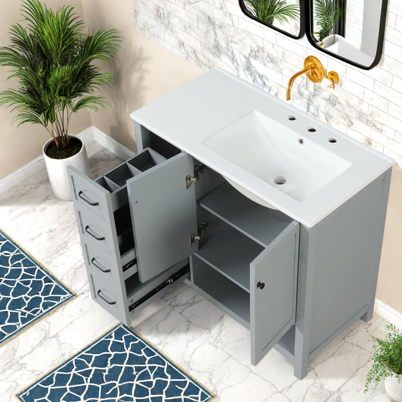 Meuble-lavabo moderne (doit inclure le meuble-lavabo et le lavabo) avec rangement gris