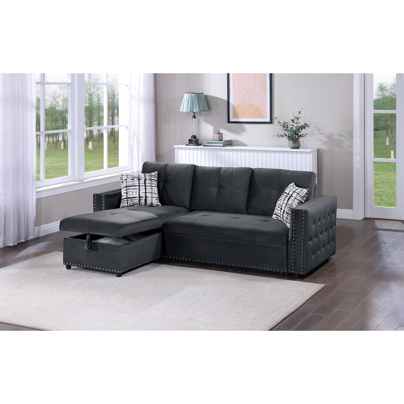 Canapé modulaire convertible en velours avec canapé-lit et canapé-lit, Velours noir