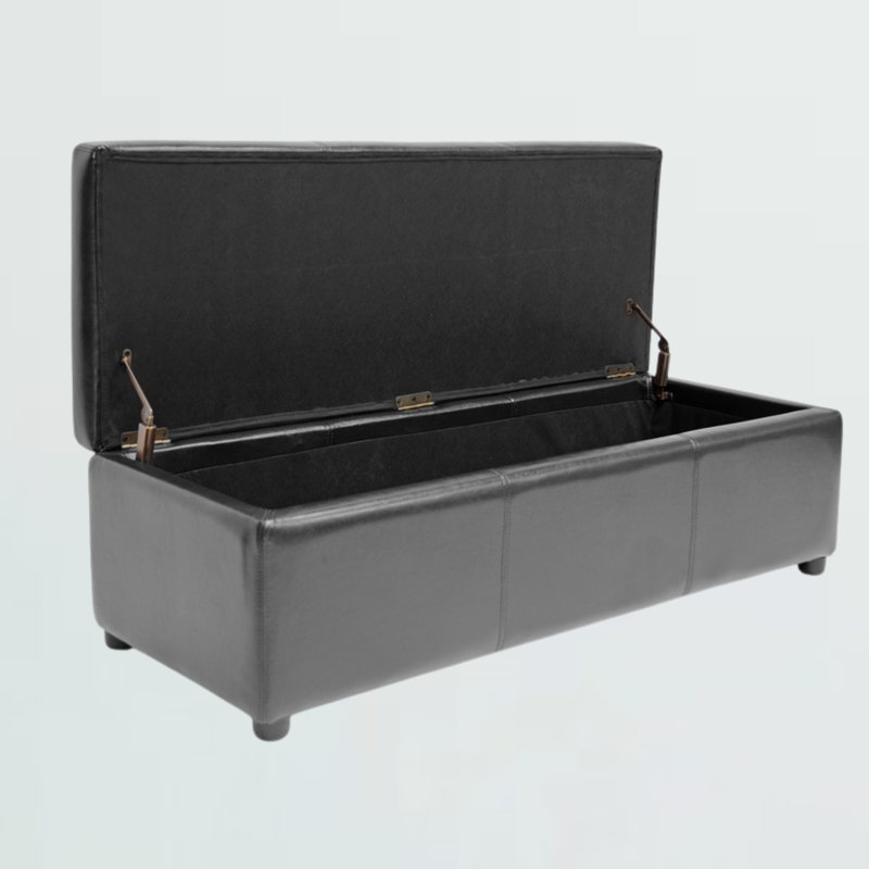 Cogdill Faux Leather Upholstered Storage Bench in Black Finish, 14.25'' H X 47'' W X 17.88'' D, Black