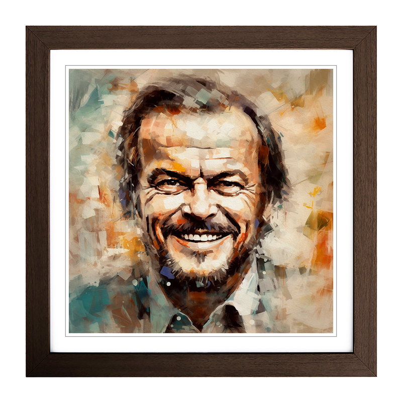 Jack Nicholson Impressionism - Single Picture Frame Print on Wood, Walnut