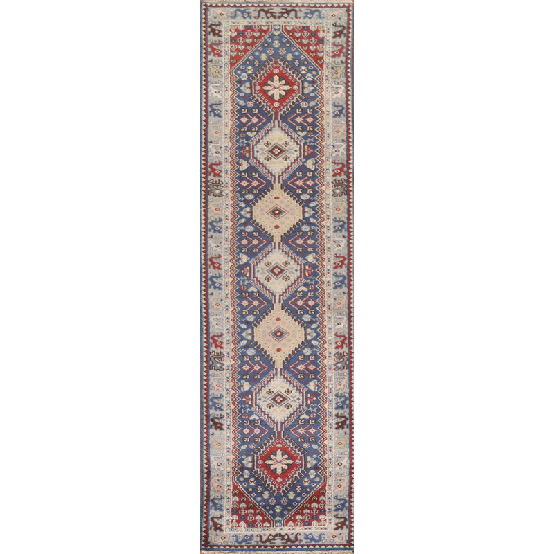 Tapis de couloir bleu en laine 3x12